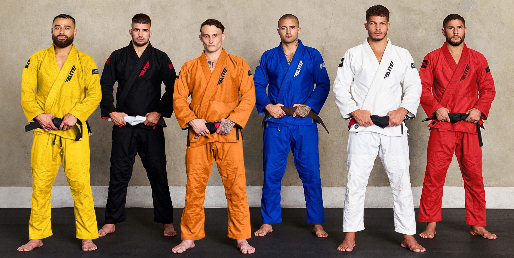 Brazilian Jiu-Jitsu Gis hanging neatly on a rack